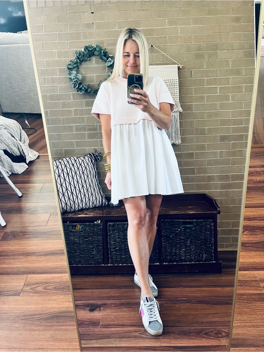 BUCKETLIST Pink and White Babydoll Mini Dress